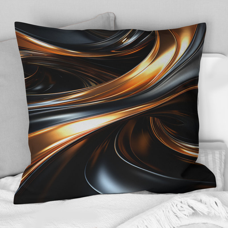 Coussin décoratif doré à motif de fractales abstraites - fractales