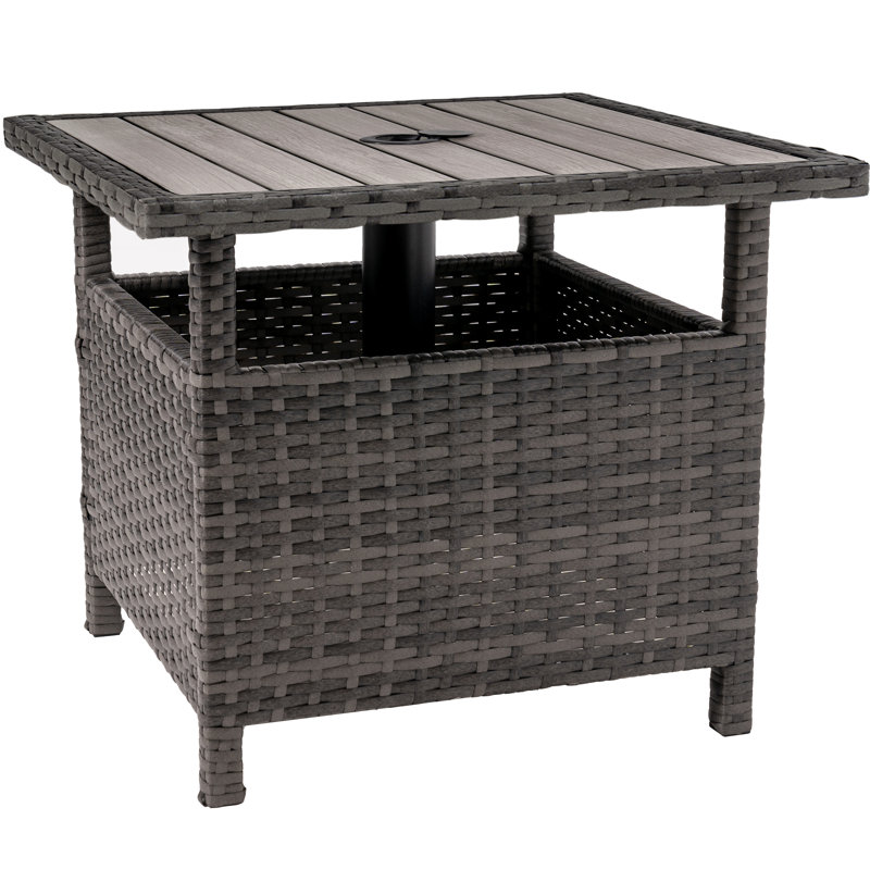 Latassha Wicker Side Table with Umbrella Hole, Gray