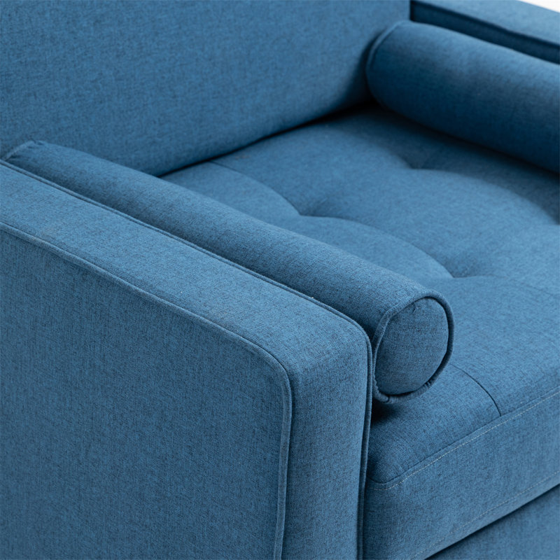 Fauteuil capitonné de 35,11 po de largeur, Mélange de lin bleu