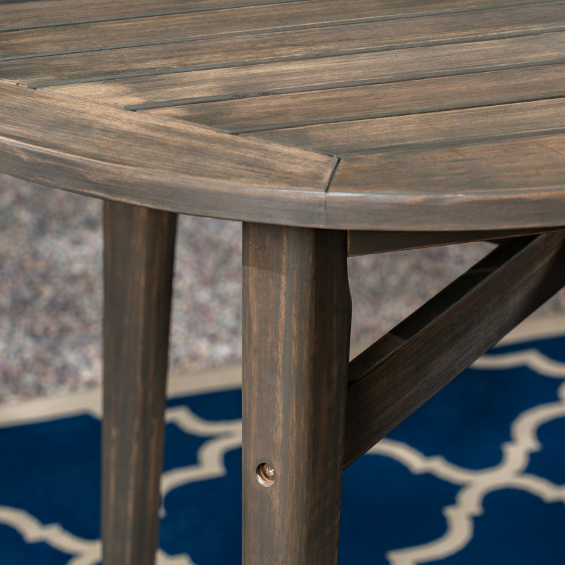 Wood Outdoor Bar Table With Rustic Appeal - Slatted Top And Structure Grey Patio Slat Design For A Contemporary Lounge
