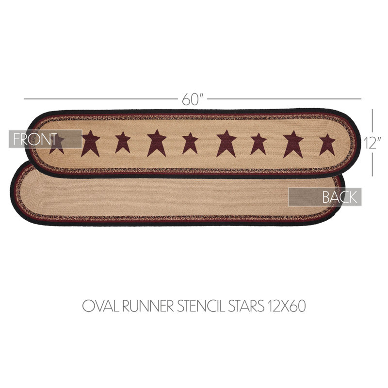 Rustic Patriotic Braided Cotton Table Runner with Stars, 12x60