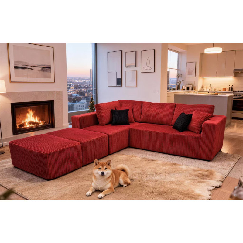 Canapé modulaire Fernvale, Velours côtelé rouge