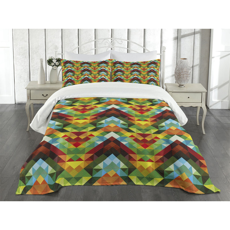 Ambesonne Colorful Bedspread Set Abstract Optic Pattern Multicolor, King Bedspread + 2 Standard Shams