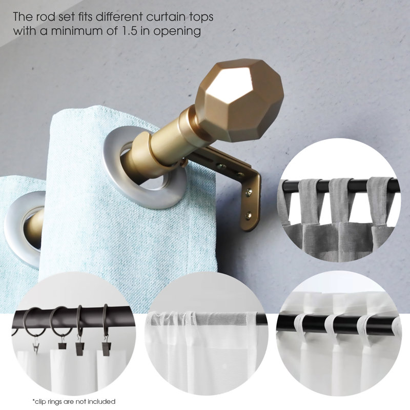 Jasmary Iron Adjustable 1.125'' Single Curtain Rod, 36" - 72", Gold