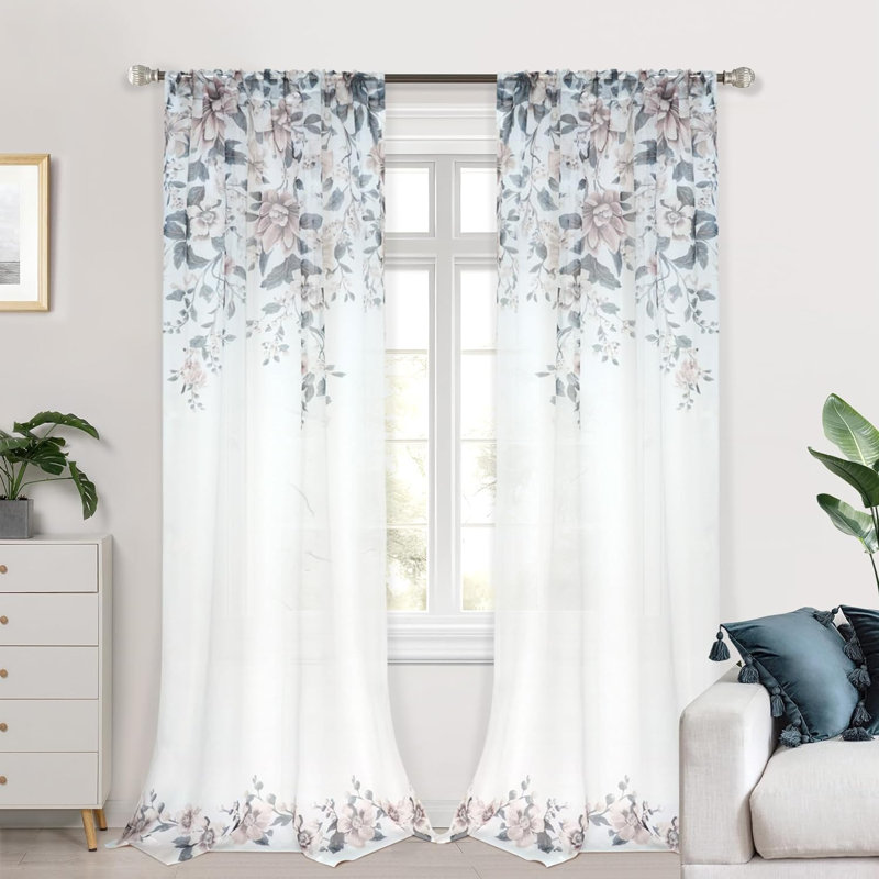Rhayna Ployester Sheer Curtain Pair, 52" W x 96" L