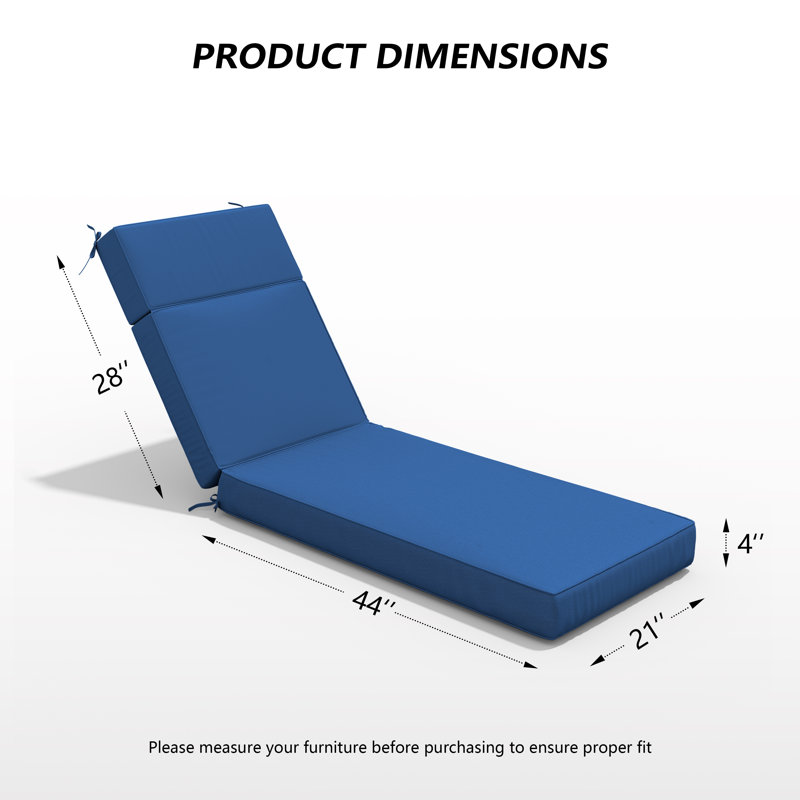 Wynee Outdoor 4'' Chaise Lounge Cushion (1 Pcs), Blue, 72" W x 21" D 