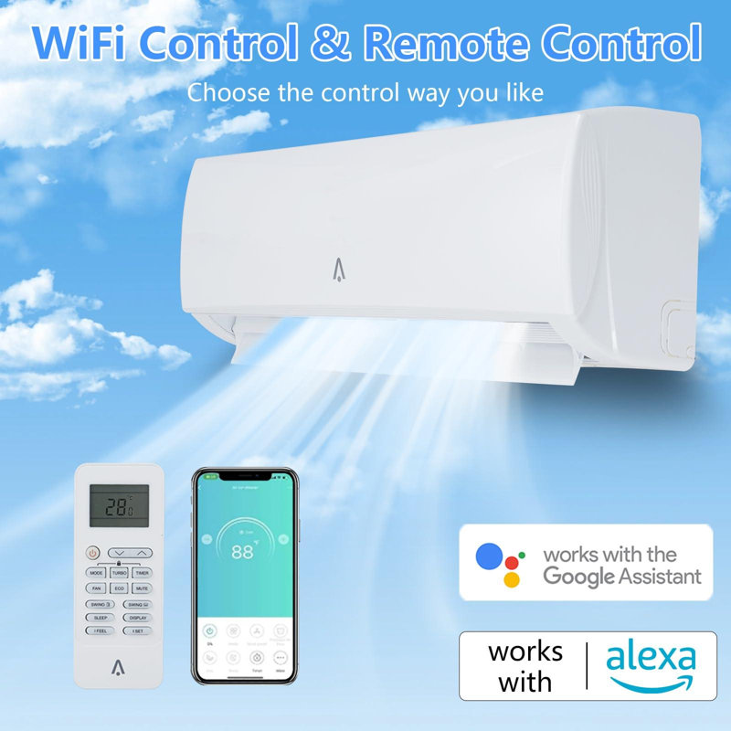 Mini système de chauffage / climatisation 12 000 BTU divisé, mini climatiseur divisé écoénergétique compatible 21 SEER2 230V WIFI, climatiseur mural divisé, refroidit jusqu'à 750 pieds carrés