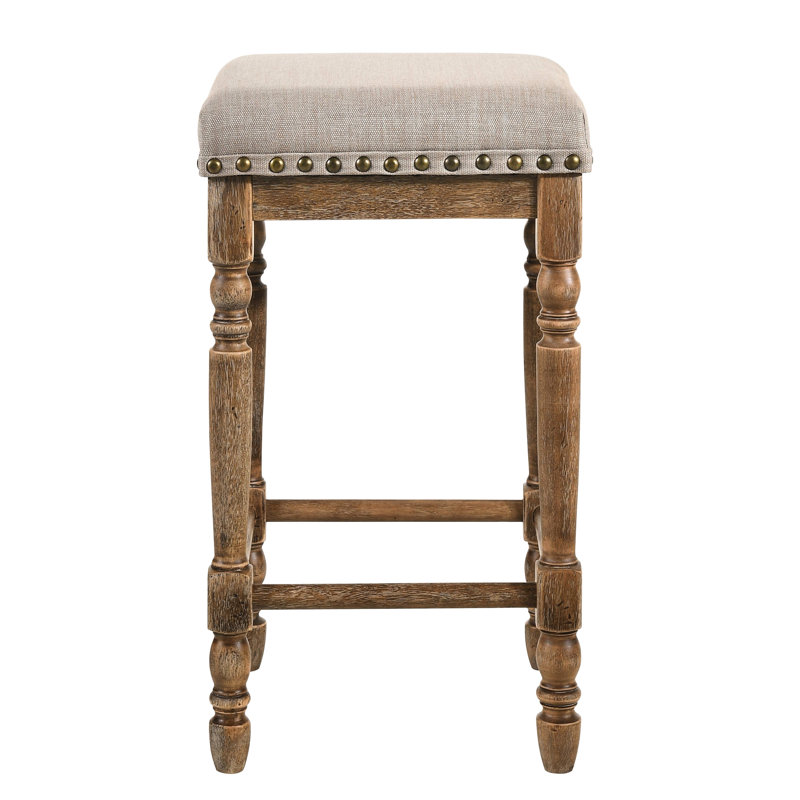 Tabourets à hauteur de comptoir rembourrés beiges (de 2) avec chêne vieilli pour barres et tables (2) avec pieds