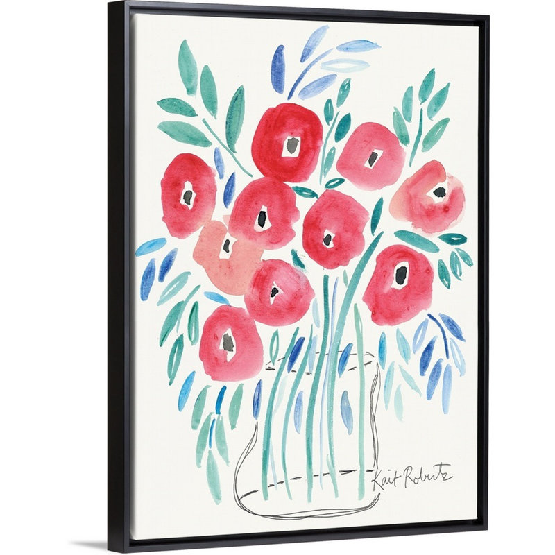 Reproduction d’art sur toile, "Poppin Poppies" par Kait Roberts, H 18 po x l 14 po x P 1,75 po, Cadre noir
