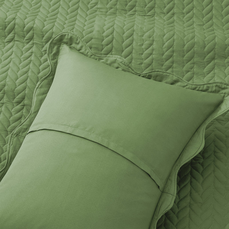 Ensemble de couvre-lit en microfibre embossée de qualité supérieure - très grand californien, style contemporain., Vert olive