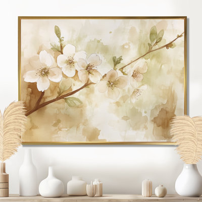 Earthy Floral Canvas, Cherry Blossom Wall Art Neutral, Badgery