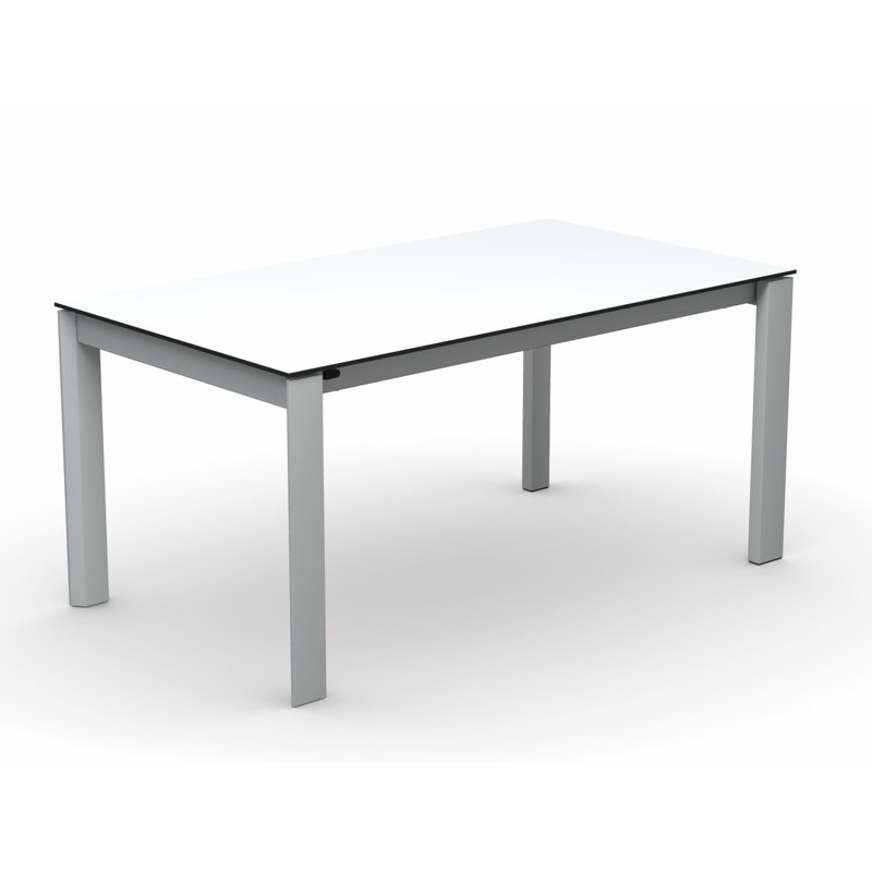 Eminence Extendable Solid Wood Dining Table, Matte Optic White, 35.5" W x 51.25" L, Beton Gray Melamine