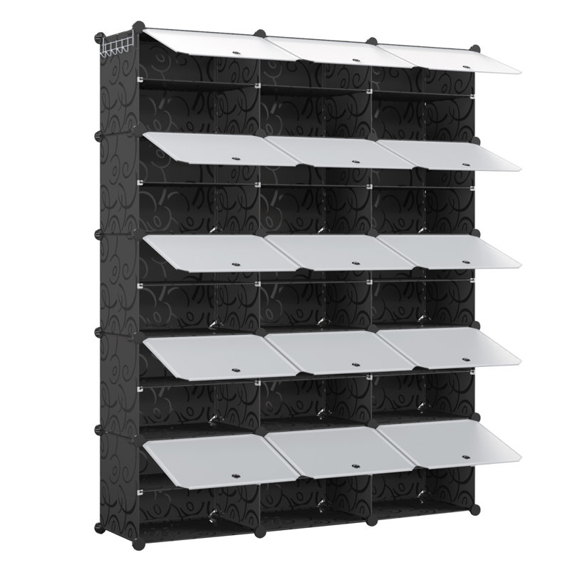 60 Pair Stackable Shoe Storage Cabinet, Black