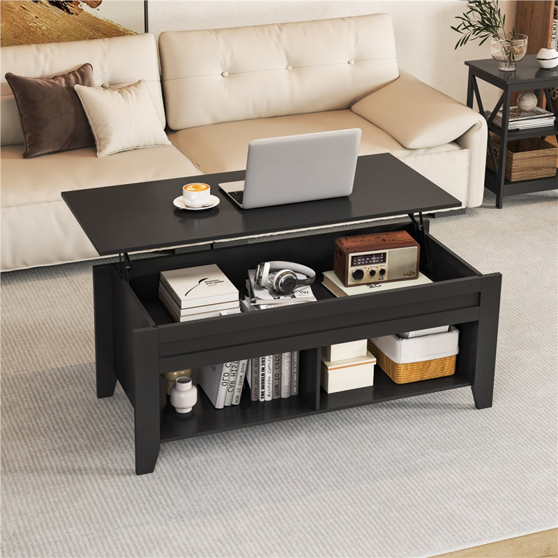 Table basse à plateau relevable Aspa, Noir, H 19 po x L 39,5 po x l 18 po