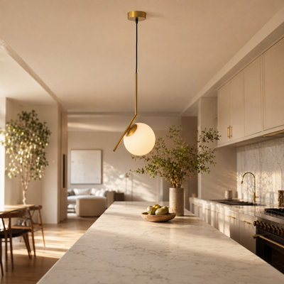 Luminaire suspendu globe en verre, douille E26, corps en aluminium au fini or ou chrome avec abat-jour en verre opale, plafonnier nordique moderne pour la cuisine, la salle à manger, la chambre à coucher