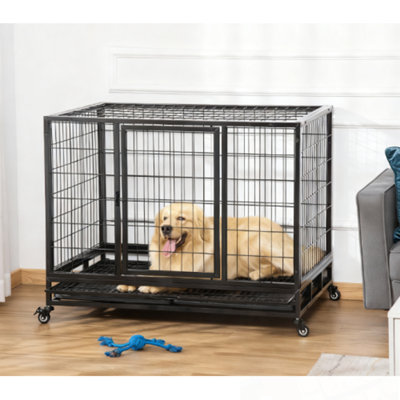 Caisse pour chien en métal avec roues
