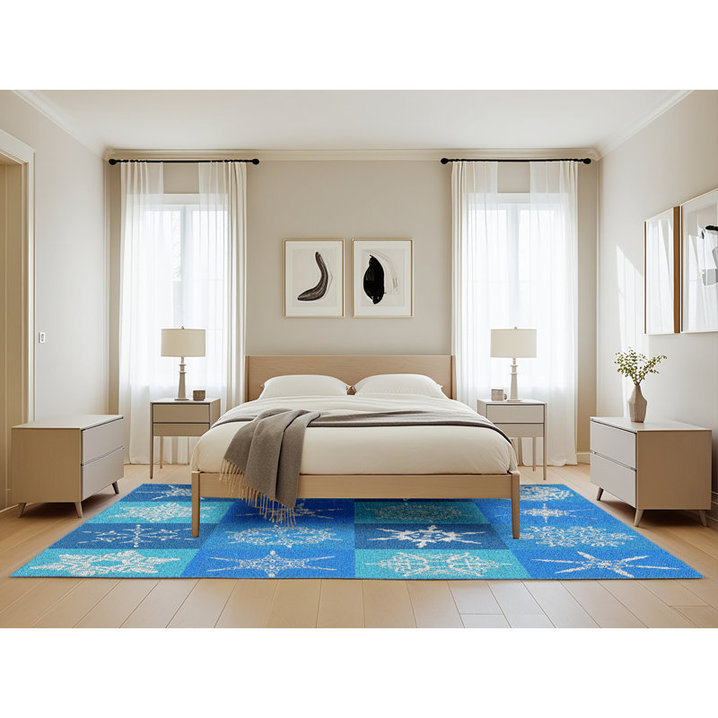 Bleu Spelman/Tapis décoratif blanc, Rectangle 5 pi x 8 pi