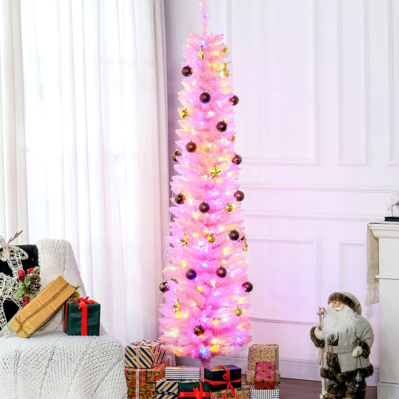 Arbre de Noël rose de 6 pi avec 200 branches colorées et 360 branches