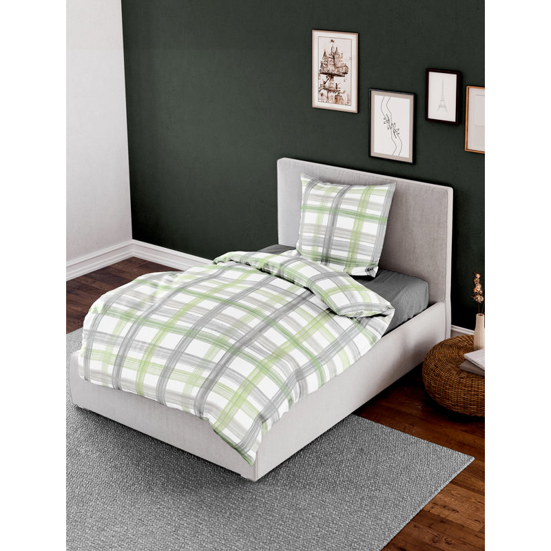 Plaid Duvet Cover Set with Pillowcases Included, Lind, 155 x 220cm Duvet Cover + 1 Standard Pillowcase
