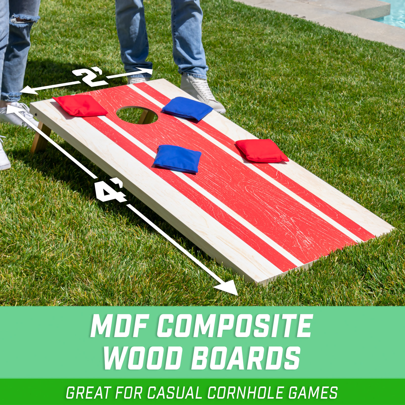 GoSports Portable Cornhole Sets – 4 x 2 ft - Boards Include 8 Bean Bags, Travel Case, and Game Rules - Choose Your Design!