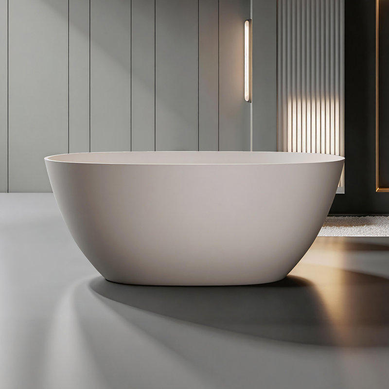 69" Freestanding Solid Surface Bathtub With Pop-Up Drainage And Overflow, Beige