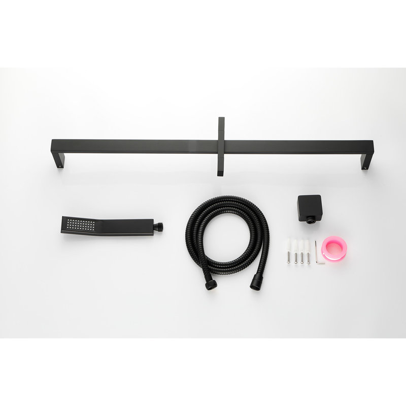 Douche à main avec barre coulissante de 28 pouces et tuyau de 59 pouces, support de salle de bain noir mat, tête réglable, jet d'eau énergique, buses, rouille - caractéristique en acier inoxydable, jet puissant, rouille