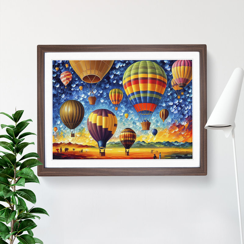 Colourful Hot Air Balloons Vol.4 - Print, 25cm H x 34cm W x 2cm D, Walnut Framed