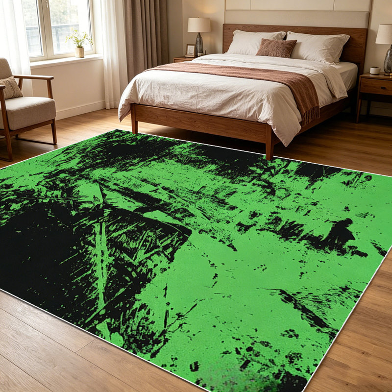 1PC Neon Green Black Abstract Distressed Wilderness Landscape area rugs for Living Room, Soft and Comfortable, All-season, easy-care, machine washable Indoor floor mat, ideal for dining room, bedroom, entryway, Home Decor, Outdoor Decor.