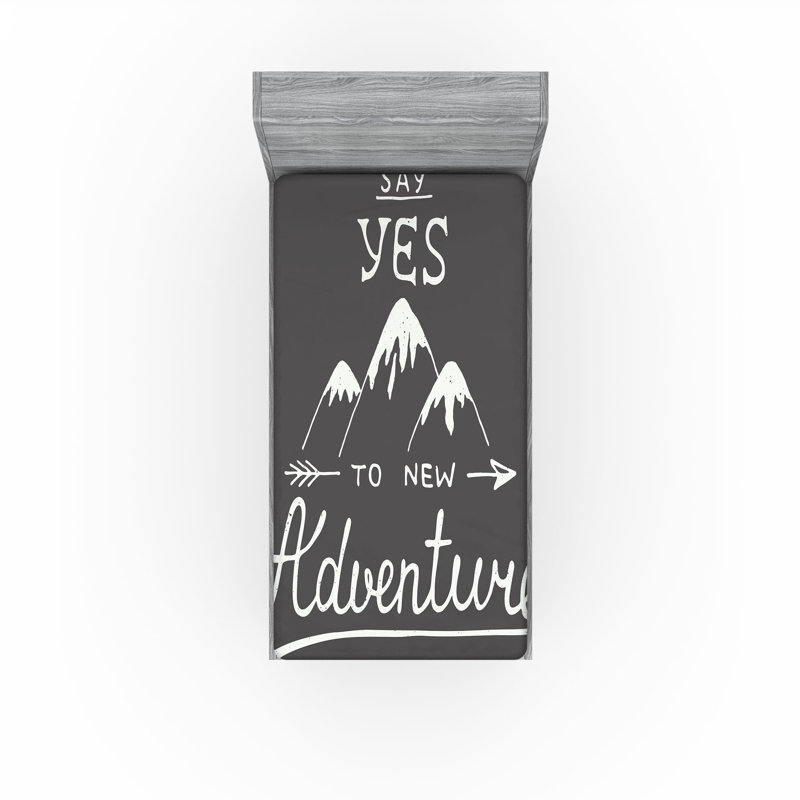 Drap-housse Ambesonne Adventure, ensemble de 2 mots et montagnes gris anthracite et blanc, Drap-housse de taille simple
