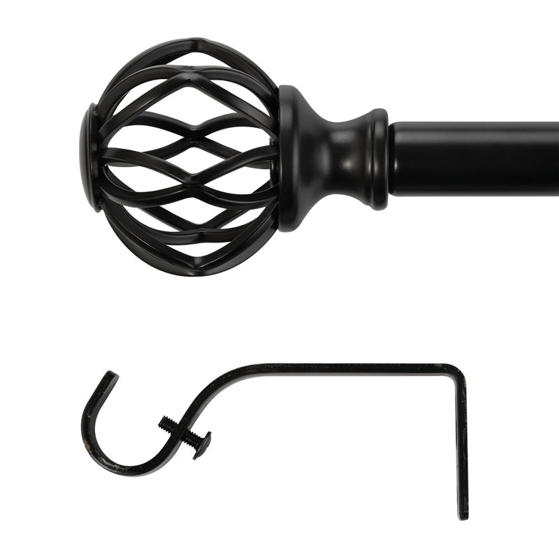Matte Black Adjustable Curtain Pole Set, 28cm - 48cm