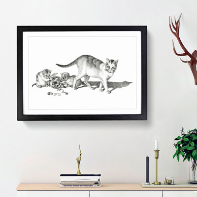 Cat with Playful Kittens by Gottfried Mind - Picture Frame Graphic Art Print