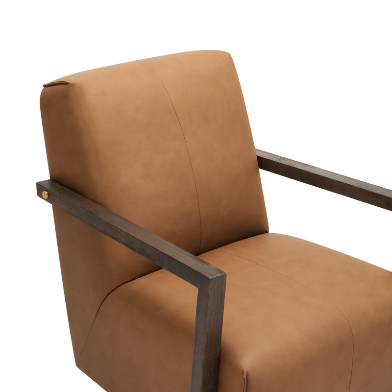 Ricki Wood Arm Swivel Accent Chair, Aline Butternut Genuine Leather