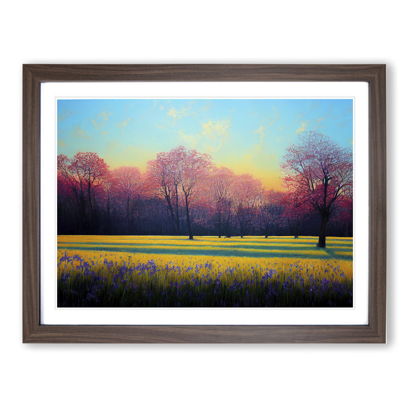 Fanciful Bluebell Field Sunrise - Single Picture Frame Print, 46cm H x 64cm W x 2cm D, Walnut Framed
