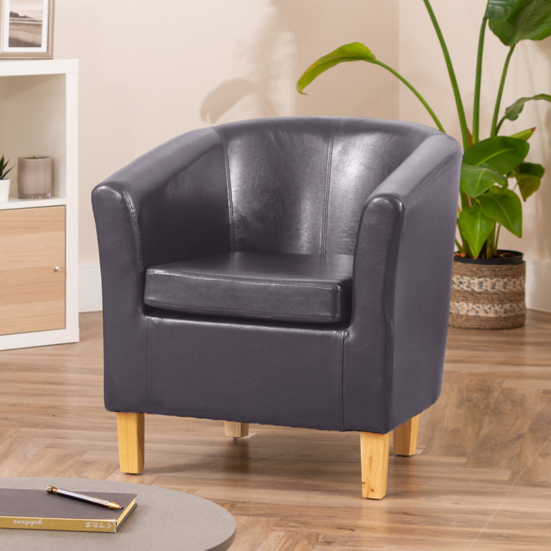 Windle Faux Leather Barrel Chair, Grey