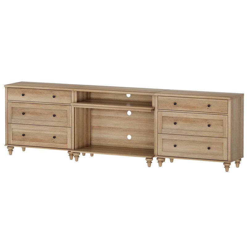 TV Stand For Tvs Up To 100'', Home Entertainment Center With 6 Drawers For 75/80/85/90 Inch TV, Oak Wood