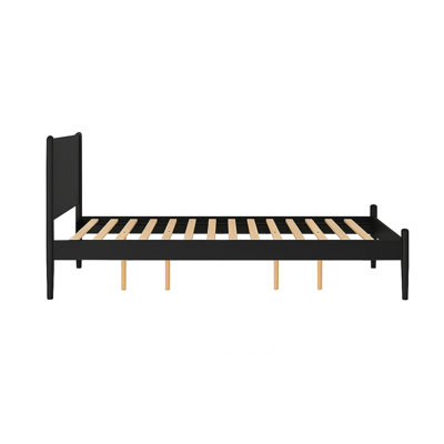 Lit plateforme moderne Mid-Century noir pleine grandeur avec pieds ronds fuselés, bois, ensemble de lattes inclus, aucun sommier requis, pour le soutien du matelas, nécessaire