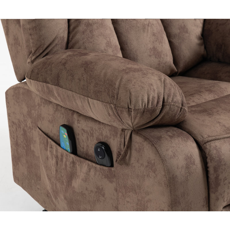 Emmadell 37'' Wide Upholstered Power Lift Recliner Chair with Heat & Massage, Brown Microfiber