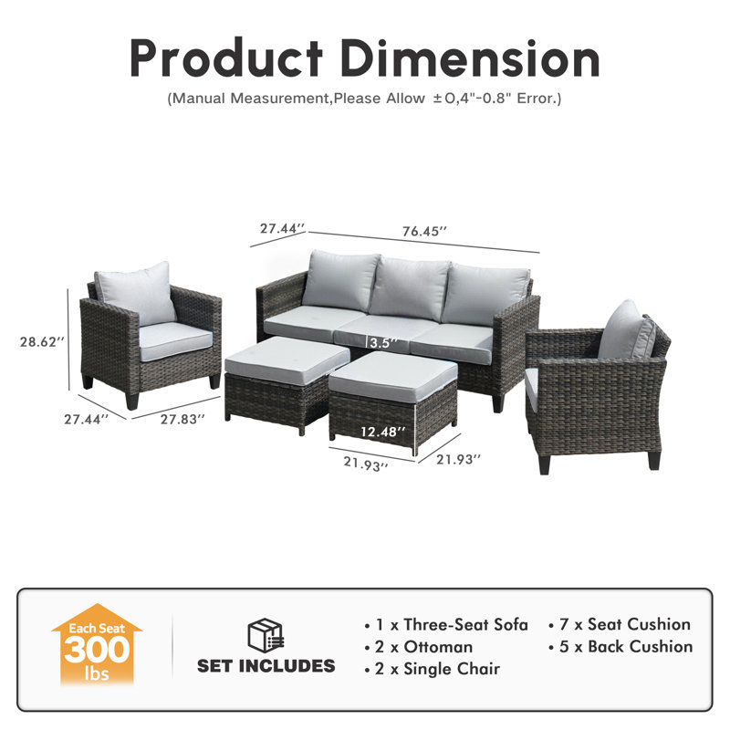 Amerissa Rattan Sectional Seating Group with Cushions, Light Gray