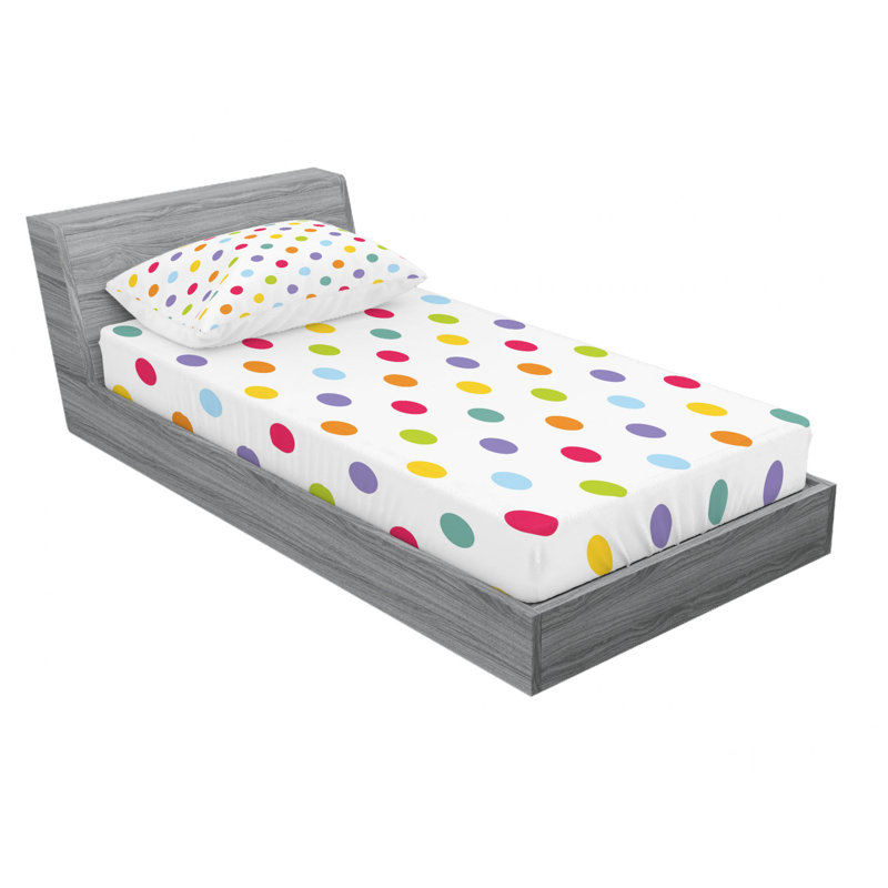 Microfiber Polka Dots Sheet Set, Twin Sheet Set with Fitted Sheet, Clover Flowers Dots Cultural St. Patrick's Day