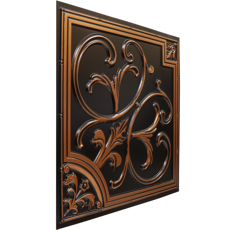 Lilies And Swirls Textured PVC Drop-In Ceiling Tile, Glue Up Ceiling Tile Ceiling Tile, Antique Copper