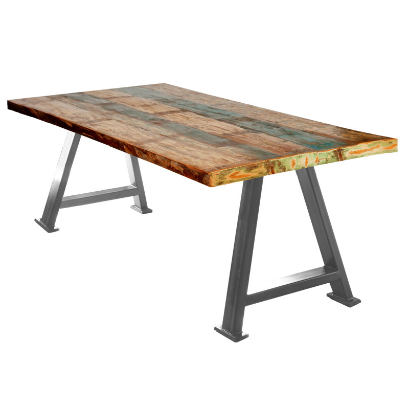 Huckleberry Solid Wood Top Metal Base Dining Table, H75 x L220 x W100cm, Silver