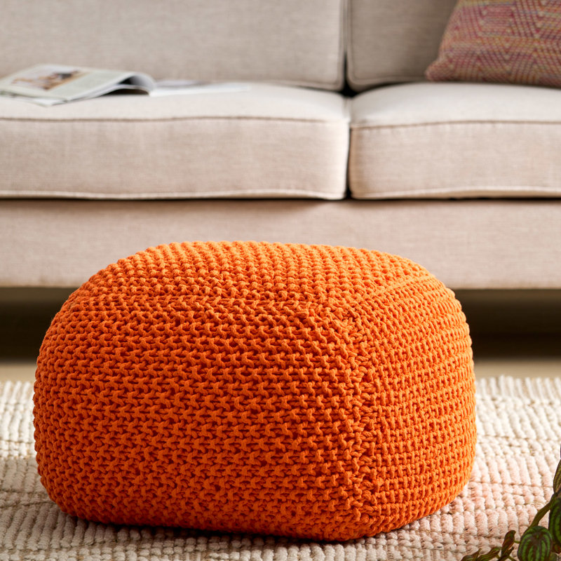 Pouf tricoté en coton - orange, 20,52 po x 16,02 po