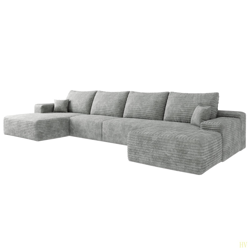 Canapé modulaire 135 po avec 1 repose-pieds Cloud, fauteuils rembourrés minimalistes modernes, canapé en U confortable pour le salon, canapé d'angle à siège profond, aucun assemblage requis (tissu en velours côtelé moelleux)