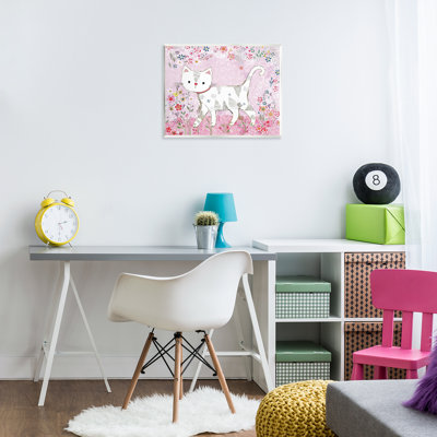 Walking Cat on Pastel Pink Wall Plaque, design by Clare Tupper