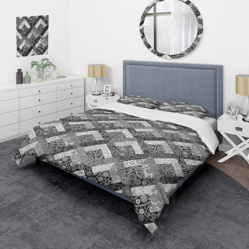 Ensemble de housse de couette à motif gris, Housse de couette pour grand lit et 2 taies décor