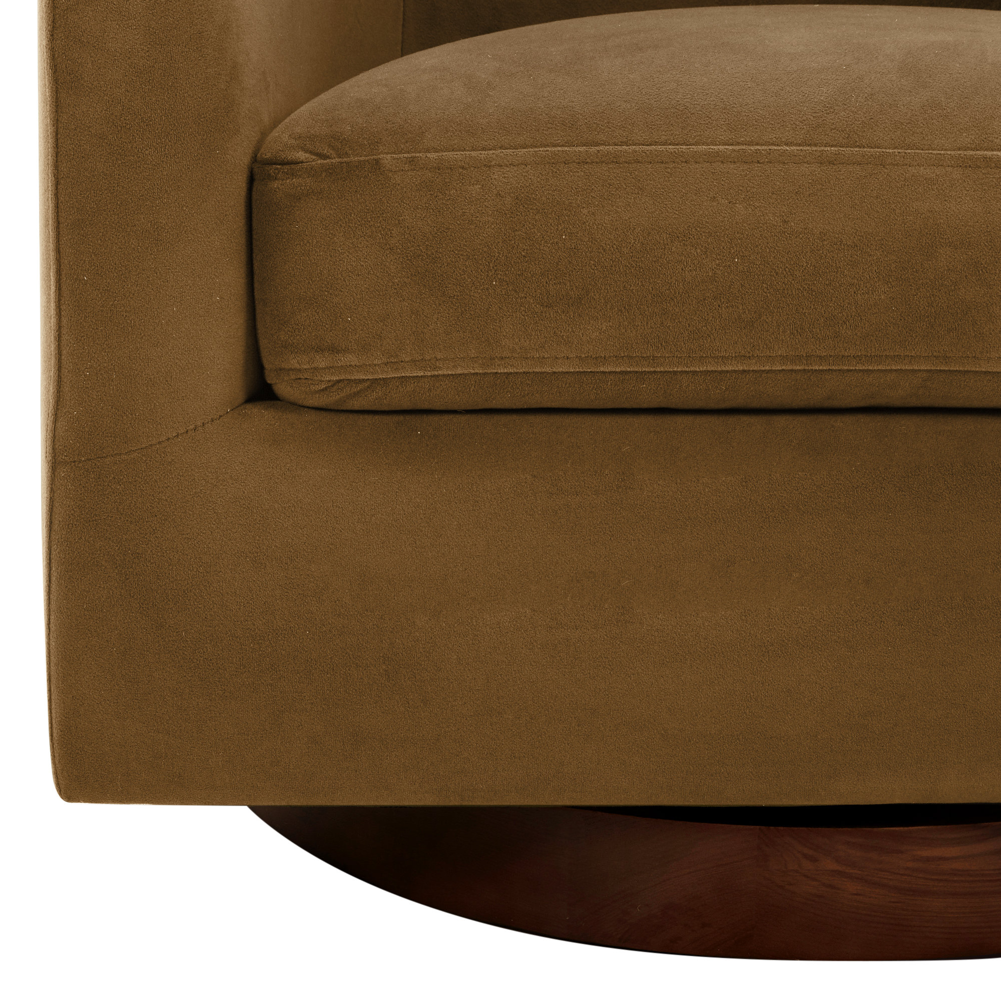 Bennett Upholstered Swivel Barrel Chair, Soren Ochre Performance Velvet