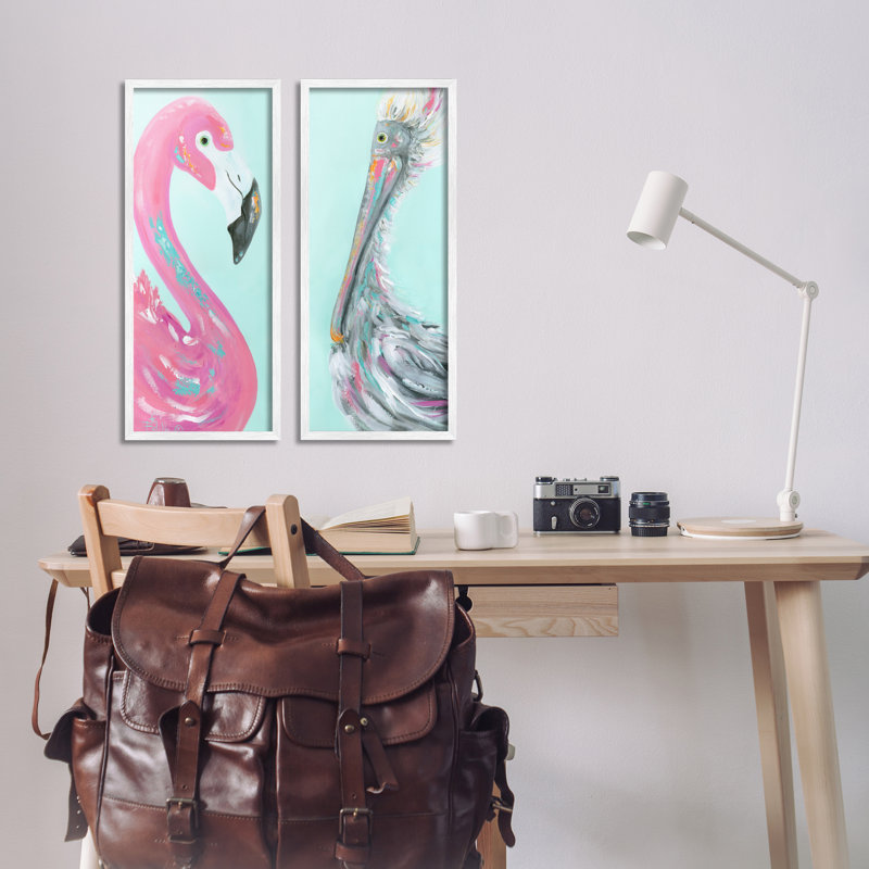«Odd Flamingo Pelican Profile», ensemble de 2 estampes numériques par Estelle Grengs, H 24 po x l 10 po