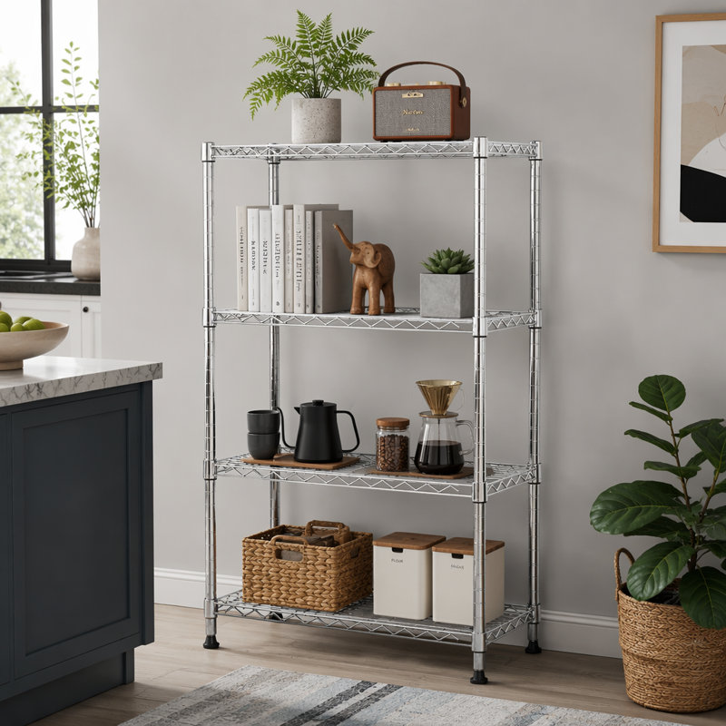 Étagère de rangement robuste en acier chromé à 4 niveaux d'une capacité de 1000 lb pour la maison, la cuisine et le bureau