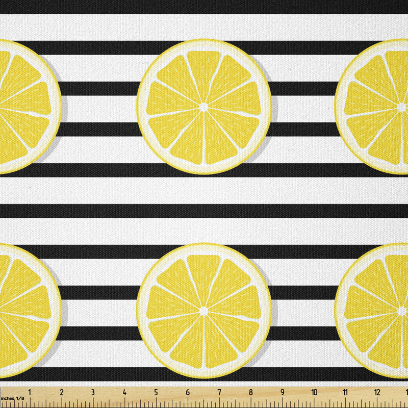 Corne Citrus Fruits in Slices Pattern on Symmetrical Striped Background Multi-Purpose Fabric