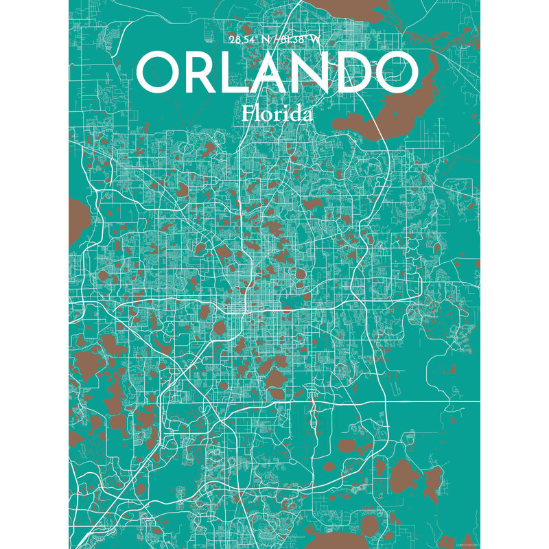 « orlando city map », reproduction d’impression sur affiche en nature, H 36 po x l 24 po